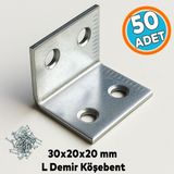 Nzb (50 Adet) L Demiri 30X20X20 mm Metal Gönye Raf Köşe Sabitleme Mobilya Bağlantı Destek Parçası - Gri