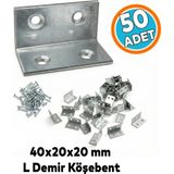 Nzb (50 Adet) Metal L Köşebent 40X20X20 mm Vida Setli Mobilya Dolap Raf Bağlantı Sabitleme Aparatı - Gri