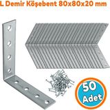 Nzb (50 Adet) Mobilya Dolap Duvar Sabitleme Metal Köşebent 20X80X80 mm Bağlantı Aparatı L Demiri Gönye - Gri