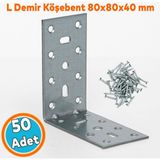 Nzb (50 Adet) Mobilya Eşya Dolap Duvara Sabitleme Köşebent Bağlantı Aparatı L Demiri Gönye 40X80X80 mm - Gri