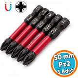 Nzb 50 mm Pz2 Tayvan Çeliği Mıknatıslı Pozidriv Manyetik 1/4" Matkap Ucu 5 cm Uzunluk Impact Bits Uç - Siyah