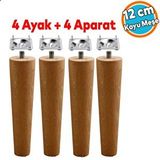 Nzb Ahşap Ayak Bağlantı Aparatlı Mobilya Koltuk Kanepe Sehpa Masa Ayağı Ayakları 4'lü Set M8 Civatalı Ahşap 12 cm