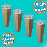 Nzb Ahşap Ayak Kare Bağlantı Aparatı Dahil Mobilya Koltuk Kanepe Sehpa Masa Ayağı 4 Adet 15 cm Ayakları