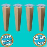 Nzb Ahşap Ayak Kare Bağlantı Aparatı Dahil Mobilya Koltuk Kanepe Sehpa Masa Ayağı 4 Adet 25 cm Ayakları