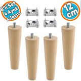 Nzb Ahşap Ayak Mobilya Koltuk Kanepe Sehpa Masa Ayağı Ayakları M8 Civatalı 12 Cm + Bağlantı Aparatlı 8'li Set