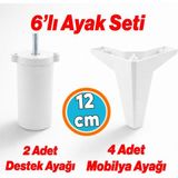 Nzb Beyaz 6'lı Set Mobilya Tv Ünitesi Çekyat Koltuk Kanepe Destek Ayağı 12 cm Baza Ayakları M8 Ince Diş