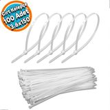 Nzb Cırt Kelepçe Plastik Bağ Beyaz Renk Kablo Zip Bağı Çok Amaçlı Bağlama 3.6X150 mm 100 'lü Paket