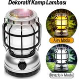 Nzb Dekoratif Outdoor Kamp Lambası Ledli Kırmızı Alev Beyaz Işıklı El Feneri Işıldak Şarjlı Çift Modlu