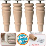 Nzb Doğal Ahşap Ayak (4 Adet) Silindir Mobilya Koltuk Kanepe Ayağı Metal Montaj Aparat Keçe Bohem 15 cm - Ahşap Rengi
