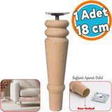 Nzb Doğal Boyasız Ahşap Ayak Silindir Mobilya Koltuk Kanepe Ayağı Metal Montaj Aparat & Keçe 18 cm Bohem