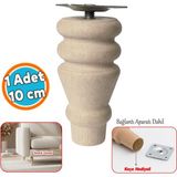 Nzb Doğal Boyasız Ahşap Ayak Silindir Mobilya Koltuk Kanepe Ayağı Metal Montaj Aparat & Keçe Bohem 10 cm - Ahşap Rengi
