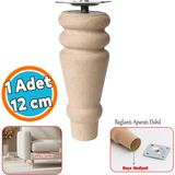 Nzb Doğal Boyasız Ahşap Ayak Silindir Mobilya Koltuk Kanepe Ayağı Metal Montaj Aparat & Keçe Bohem 12 cm - Ahşap Rengi