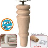 Nzb Doğal Boyasız Ahşap Ayak Silindir Mobilya Koltuk Kanepe Ayağı Metal Montaj Aparat & Keçe Bohem 15 cm - Ahşap Rengi