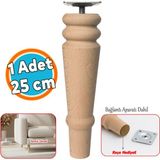 Nzb Doğal Boyasız Ahşap Ayak Silindir Mobilya Koltuk Kanepe Ayağı Metal Montaj Aparat & Keçe Bohem 25 cm