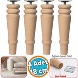 Nzb Doğal Boyasız Ahşap Ayak Silindir Mobilya Koltuk Kanepe Ayağı & Montaj Aparat (4 Adet) Bohem 18 cm