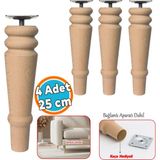 Nzb Doğal Boyasız Ahşap Ayak Silindir Mobilya Koltuk Kanepe Ayağı & Montaj Aparat (4 Adet) Bohem 25 cm