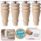 Nzb Doğal Boyasız Ahşap Ayak Silindir Mobilya Koltuk Kanepe Ayağı Montaj Aparatı Bohem 12 cm (4 Adet) - Ahşap Rengi