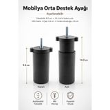 NZB Gizli Mobilya Kanepe Sehpa Tv Ünitesi Koltuk Orta Destek Ayağı Ayarlanabilir 9.5 Cm Siyah Baza Ayak