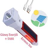 Nzb Güneş Enerjili Şarjlı Solar 5 Işık Modu LED El Feneri USB Şarj Kamp Avcı Lambası Gece Lamba - 1