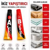 Nzb Ikiz Yapıştırıcı 33 gr Güçlü Tutuş Hızlı Kuruyan Çift Bileşenli Metal Plastik Ahşap Yapıştırıcı - Renkli - 1 Adet