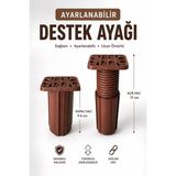 Nzb Kahve Uzayabilir Kare Başlı Destek Ayağı 9,5X17 cm Sert Plastik Ayarlanabilir Mobilya Ayağı - Kahverengi