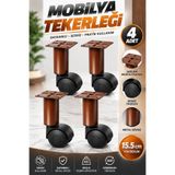 Nzb Kahverengi Metal Gövdeli Plastik Tekerlekli Mobilya Baza Sehpa Ayağı 15.5 cm (4 Adet)