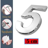 Nzb Kapı Numarası Yapışkanlı Küçük Boy 50 Mm 5 Cm Numara 5 Rakam Beş Sayısı Krom Renk Numaralar 1 Adet