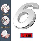 Nzb Kapı Numarası Yapışkanlı Küçük Boy 50 Mm 5 Cm Numara 6 Rakam Altı Sayısı Krom Renk Numaralar 1 Adet