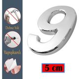 Nzb Kapı Numarası Yapışkanlı Küçük Boy 50 Mm 5 Cm Numara 9 Rakam Dokuz Sayı Krom Renk Numaralar 1 Adet