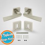 Nzb Kare Rozetli Nikel Inox Oda Kapı Kolu (1 Takım: 2 Adet Kol + 2 Adet Rozet + Bağlantı Demiri) - 1 Adet