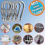 Nzb Kilitli 12 Mm Karabina Yaylı Kanca Paslanmaz Çelik Kilit Tırmanma Olta Kamp Ekipmanları Hamak Anahtar Askı Kilidi (5 Adet)