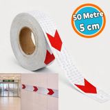 Nzb Kırmızı Beyaz (50 Metre ) Petekli Ok Yönlendirme Reflektörlü Reflektif Yapışkanlı En 5 cm Şerit Bant - Standart - Kırmızı - Beyaz
