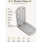 Nzb L Demir Köşebent 40X65X65 mm Oval Başlı Set Metal Gönye Mobilya Sabitleme Aparatı Seti (50 Adet) - Gri