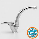Nzb Lavabo Banyo Mutfak Musluğu Musluk Mix Kısa Batarya Krom Mermer Tezgah Üstü Çift Su Giriş Evye