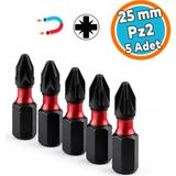Nzb Manyetik 1/4" Matkap Ucu Impact Bits Uç 25 mm Pz2 Tayvan Çeliği Mıknatıslı Pozidriv 2.5 cm Uzunluk - Siyah