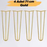 Nzb Masa ve Sehpa Ayağı Tekli Dayanıklı Mobilya Yükseltici Destek Modeli 71 cm Gold Altın Metal 4'lü Set