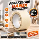 Nzb Maskeleme Bandı 25 Metre x 48 mm Koruma Kağıt Bant Boya Tamir Ahşap Cam Metal Oto Yüzey Yüksek Kalite - Krem - 1 Adet