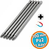 Nzb Mıknatıslı 100 mm Pozidriv Bits Uç Pz2 Manyetik 1/4" Matkap Ucu 10 cm Güçlü Tayvan Çeliği (5 Adet) - Gri
