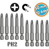 Nzb Mıknatıslı Yıldız Ph2 Bits Uç 50 mm 10'lu Set Kutulu Manyetik 1/4" Matkap Ucu Vidalama 5 cm Uzunluk
