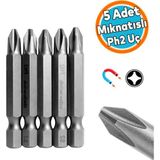 Nzb Mıknatıslı Yıldız Ph2 Bits Uç 50 mm Manyetik 1/4" Matkap Ucu 5 cm Uzunluk Güçlü Tayvan Çeliği - Gri