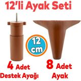 Nzb Mobilya Ayağı 12'li Set Robot Süpürge İçin Koltuk Kanepe Destek 12 cm Kahverengi Baza Ayak