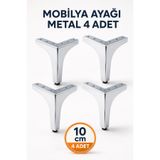 Nzb Mobilya Ayağı Dayanıklı Modern Üçgen Koltuk Sehpa Masa Tv Ünitesi 10 cm Krom Gümüş Metal 4 Adet
