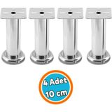 Nzb Mobilya Ayağı Koltuk Kanepe Dayanıklı Tv Ünite Ayağı Ayakları Tablalı Krom 10 cm 4 Adet Metal Gümüş