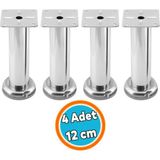 Nzb Mobilya Ayağı Modern Koltuk Kanepe Dayanıklı Tv Ünite Ayağı Ayakları Tablalı Krom Metal 12 cm Gümüş 4 Adet