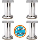 Nzb Mobilya Ayağı Modern Koltuk Kanepe Dayanıklı Tv Ünite Ayağı Ayakları Tablalı Krom Metal 8 cm Gümüş 4 Adet