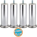 Nzb Mobilya Ayağı Modern Koltuk Kanepe Dayanıklı Tv Ünite M8 Civatalı Ayakları Krom Gümüş Metal 15 cm 4 Adet