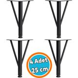 Nzb Mobilya Ayağı Modern Koltuk Kanepe Dayanıklı Tv Ünitesi Ayağı Ayakları Siyah Metal 25 cm 4 Adet