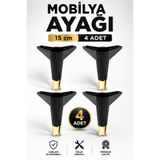 NZB Mobilya Çekyat Kanepe Komidin Sehpa TV Ünitesi Koltuk Ayağı 15 cm Siyah Altın Baza Ayak 4 Adet