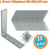 Nzb Mobilya Dolap Duvar Sabitleme Metal Köşebent 20X80X80 mm Bağlantı Aparatı L Demiri Gönye 25 Adet - Gri