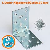 Nzb Mobilya Eşya Dolap Duvara Sabitleme Köşebent Bağlantı Aparatı L Demiri Gönye (25 Adet) 40X60X60 mm - Gri